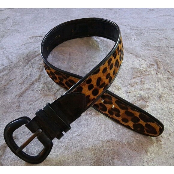 Vintage RJ Graziano Belt Leather Black Mohair Leopard Medium